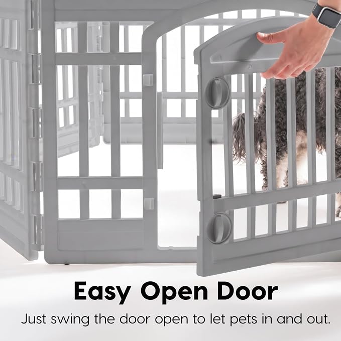IRIS USA 4-Panel Dog Playpen, Pet Enclosure, Dark Gray | Heavy Duty Plastic, Puppy Training, Indoor Outdoor, Portable, Foldable, Multiple Pets