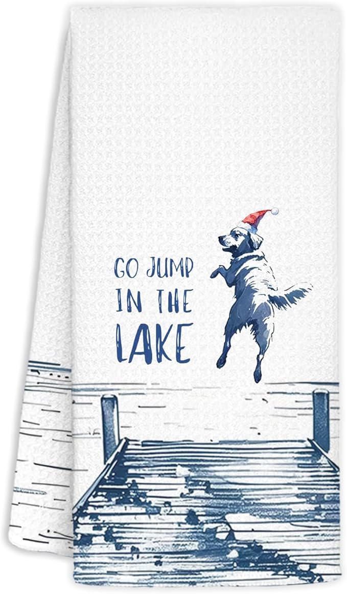 Christmas Golden Retriever Lake House Decor Dish Towels,Lake House Gifts,Funny Lake Dog Kitchen Towels Decorative,Dog Lover Mom Gifts Hand Towels Drying Cloth for Kitchen Bathroom Decor,16x24 Inch