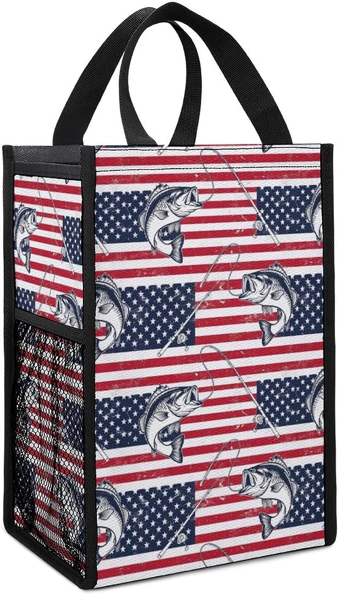 Portable Insulated Lunch Bag Thermal Lunch Box Compatible with American Bass Fishing Lure Flag Food Containers Bags Picnic Camping Cooler Tote Bag