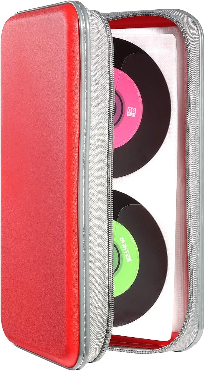 UENTIP CD Case,96 Capacity Hard Plastic DVD Case Holder for Car Home Travel | CD DVD Storage,Zipper Closure,Scratch-Resistant Sleeves,Stay Away Dust and Damp,Storage Music Video Gaming Discs Blu-ray