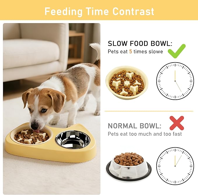 4 in 1 Slow Feeder Dog Bowls, Anti-Choking Dog Bowl Set with Non-Slip Silicone Mat, Slow Feeder Bowl, Stainless Steel Water Bowl, Standard Bowl for Small Medium Dogs Cats Puppies