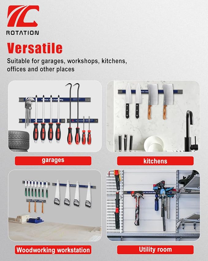 3PC Magnetic Tool Holder Set, 18.5"/11.8"/7.8", Magnet Strips | Multi-Size, Workshop Garage Kitchen Organizer, Heavy Duty Magnet Strips, Mounting Hardware