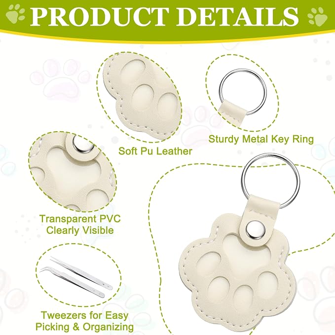 Dog Fur Storage Keychain, Pet Fur Keepsake Keyrings, Paw Shaped, Pet Hair Keepsake Keychains with Tweezers