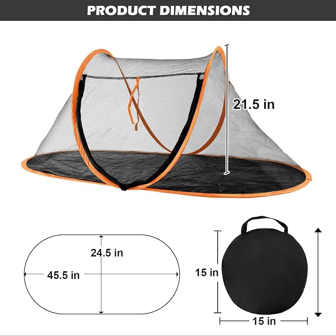 Cat Tent Outdoor, Pet Enclosure Tent Suitable for Cats and Small Animals, Indoor Playpen Portable Exercise Tent with Carry Bag(Orange) | Pop Up Catio, Waterproof PE Base, Anti-Bug Mesh, Firm Steel Rods, Kitten Small Animal Travel Yard Gear, Carry Bag