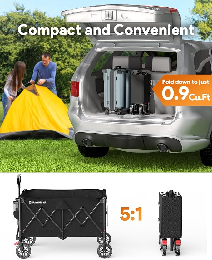 Collapsible Wagon Cart with Wheels, 440LBS for Grocery Shopping Camping | 200L Capacity Wagons Carts Foldable,Heavy Duty Foldable Wagon,Portable Utility Carts for Camping Grocery Garden Shopping