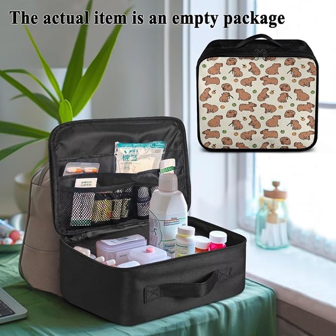 Empty First Aid Kit Capybara Theme Large Capacity First Responder Bag for Family Camping Trips and Car Safety Storage Includes Water-Resistant Lining Soft Interior Washable Exterior