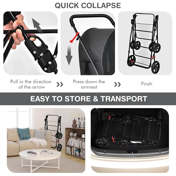 PETSITE Double Dog Stroller, Foldable Pet Stroller for 2 Dogs & Cats Small Medium Sized with Detachable Carrier on Wheels for Car Seat Walking Camping Travel (Black)