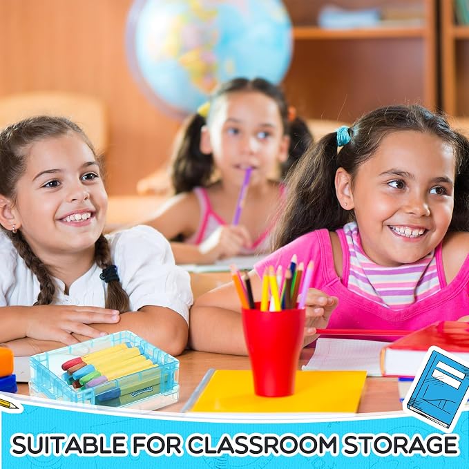 Suzile 50 Pcs Plastic Crayon Box with Lid 4.8 x 3.4 x 1.6, Red, Green, Blue | Small Crayon Storage Containers Bulk, for Office School Classroom, Art Crafts Pen Pencil Organizers, Back to School Supplies