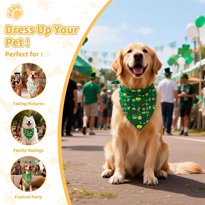 St. Patrick's Day Dog Bandanas, 2 Pack Irish Bandanas Scarf for Small Medium Large Dogs, Adjustable Triangle Bibs Scarves, Pet Scarves for Holiday Costumes Gifts
