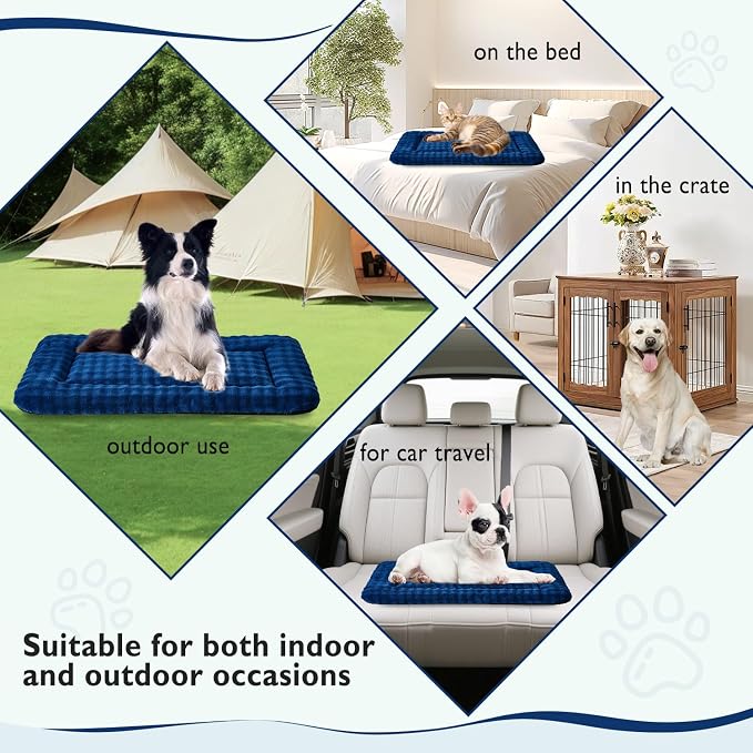 Dog Bed Mat Crate Pad for Medium Dogs, Navy Blue, 30"x 19" | Washable Soft Pet Sleeping Mat, Anti-Slip Kennel Pad with 3D Bubble Pattern