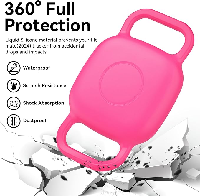 DDJ Waterproof Dog Collar Holder for Life360 Tile Mate Tracker, 2-Pack Durable Silicone Cover, Anti Lost for Life 360 Tile Tracker Case for Cat &Pet Collars, Easy Installation, Lightweight, Pink Punch