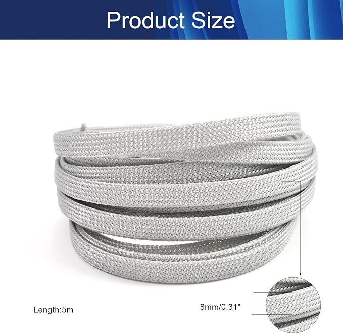 Jutagoss PET Expandable Braided Cable Sleeve, 16.4ft - 5/16 inch Gray Cable Management Sleeve, Wire Loom Tube Cord Protector for USB Cable, Power Cord, Audio Video and More, 1Pc
