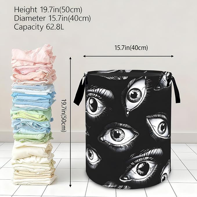 Mystical Eye Laundry Basket,Gothic Dirty Clothes Hamper,Mysterious Artistic Flair Horror Storage Bin Gifts,Waterproof Oxford Cloth Baskets for Bathroom,Bedroom,Home Decoration(19.7" x 15.7")