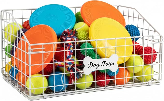 Dog Toy Bin-Dog Toy Basket-Metal Storage Box-Chew-Proof Dog Food Toy Storage Container-Dog Storage Organizer-For Puppy Leash,Accessories,Blanket Food Storage Container-(White)