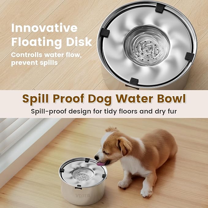 Dog Water Bowl 1.5Gal Stainless Steel No Spill Water Bowl for Dogs, 5.6L Large Capacity Spill Proof Slow Drinking Dog Water Feeder with Anti-Slip for Medium Large Messy Drinkers