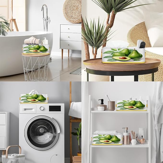 Green Avocado Pattern Bathroom Storage Basket Waterproof Foldable Storage Bins with Handles Decorative Toilet Paper Storage Basket for Organizing for House Bathroom Toiletries
