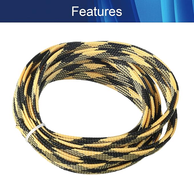 Jutagoss PET Expandable Braided Cable Sleeve, 16.4ft - 5/16 inch Black Yellow Cable Management Sleeve, Wire Loom Tube Cord Protector for USB Cable, Power Cord, Audio Video and More, 1Pc