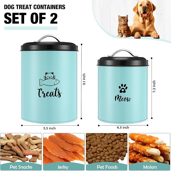 Honeydak 2 Pack Cat Treat Container Metal Pet Food Jar with Lid Cookie Container Gifts for Cat Lovers for Farmhouse Housewarming Gift Kitchen Counter Treat Jar Food Storage for Pet