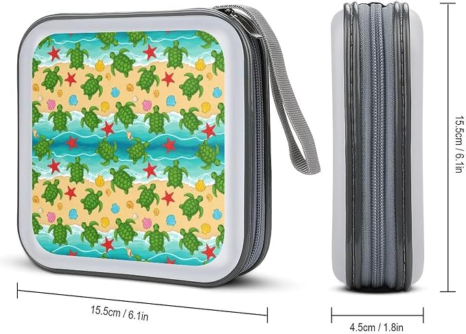 40-Disc CD/DVD Protective Case Beach Ocean Cute Turtle, Hard Plastic Binder with Zipper, Portable Storage Organizer for Travel Office