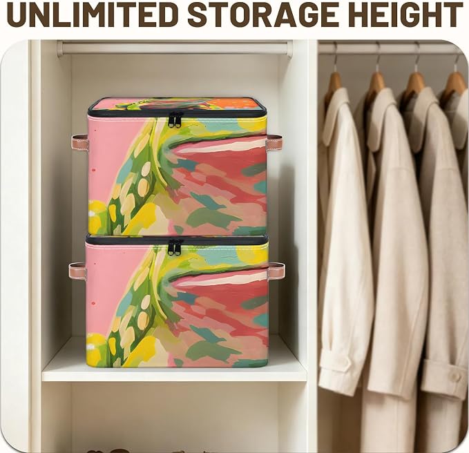 Watercolor Frog Foldable Storage Bin with Lid Zipper | Closet Shelf Organizer, Boxes, Basket Containers for Home, Lidded Storage Cube for Bedroom, Waterproof, with Handles