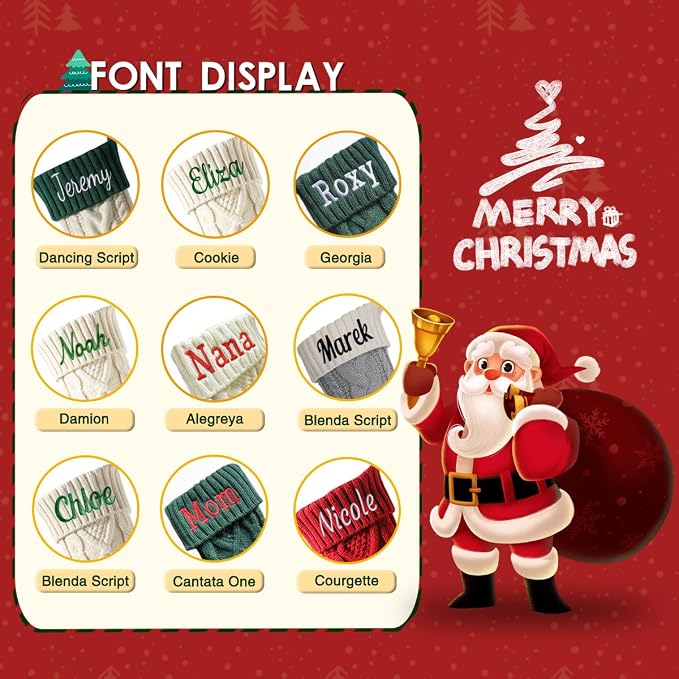 Personalized Christmas Stockings, 18" Large Custom Knit Christmas Stockings with Embroidery Name, Color-Contrast Twisted Stocking for Xmas Holiday Decoration(3 Pcs)
