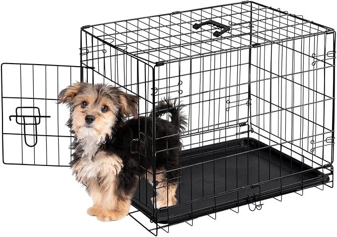 Sweetcrispy 24 Inch Dog Crate, Small Dog Cage, Foldable Puppy Pet Kennel | Single Door, Metal Kennel, Secure Lock, Removable Tray, Indoor Outdoor Training Travel