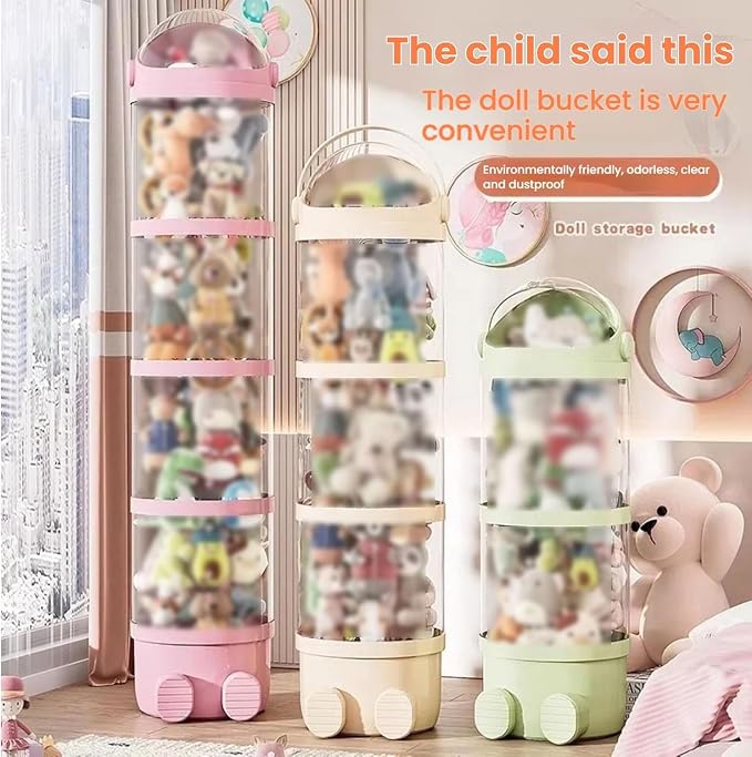 Clear Storage Tube Organizer, Vertical Stuffed Animal Display Container with Pull Button, PET Storage Tower for Plush Collection and Home Organization (GNB, 51.18 in)