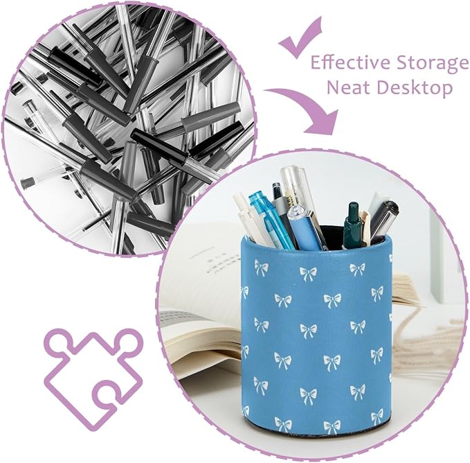 Cute Bow Pen Holder, Pencil Cup Marker Brush Holder Desk Storage Case, Desktop Organizer for School Office Home Supplies