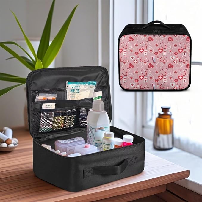 Portable Empty First Aid Kit Bag Travel Medicine Pouch Stethoscope Capsule Pink Medical Bag Empty Medium Dorm Medicine Organizer Storage Bag for Car Home Travel Hiking School