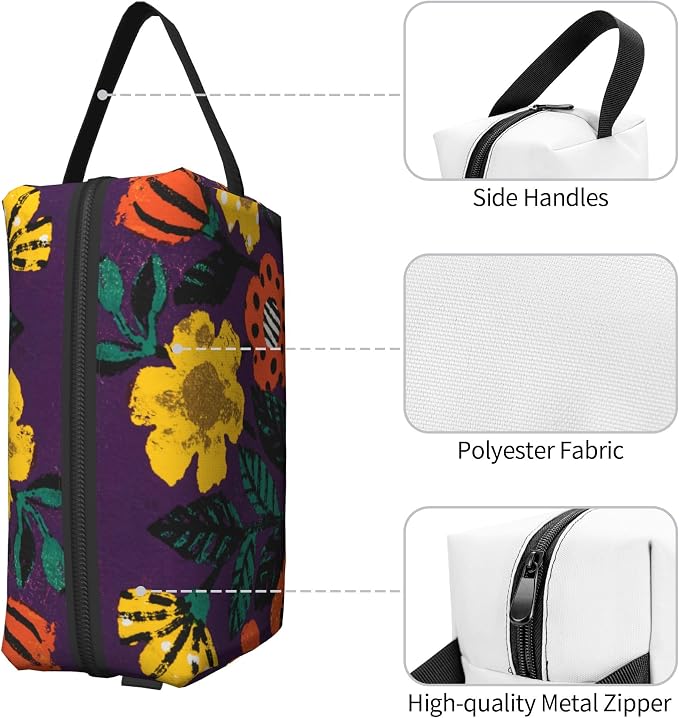 Purple Whimsical Florals Makeup Bag - Durable 600D Oxford Fabric Travel Cosmetic Bag, Shockproof Foam Padded Toiletry Organizer for Gym & Daily Use 10x6.2x4.9 Inch