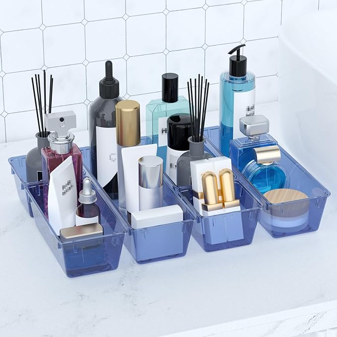 9 Pack Clear Drawer Organizer Set, Drawer Storage Trays, Storage Bins | Acrylic Drawer Storage Trays, Storage Bins for Makeup, Cosmetics, Jewelries, Utensils, Gadgets, Office