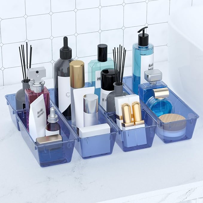 12 Pack Clear Drawer Organizer Set, Drawer Storage Trays, Storage Bins | Acrylic Drawer Storage Trays, Storage Bins for Makeup, Cosmetics, Jewelries, Utensils, Gadgets, Office
