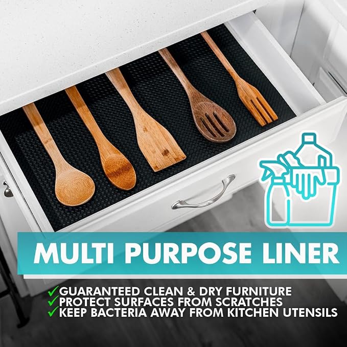 Shelf Liner, Drawer Liner & Kitchen Cabinet Liner – Thick Waterproof Rubber Refrigerator Liners, Fridge Mat, Wire Shelf Cover for Dresser, Pantry, Bathroom, Closet & Toolbox