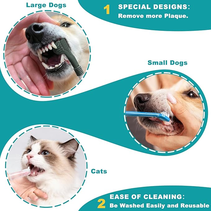 Dog Toothbrush Kit, 360° Silicone Finger Toothbrush for Plaque and Tartar Cleaning, Dual Head &Three Sided Dog Toothbrush for Small &Medium & Large Pets, Easy Teeth Cleaning and Dental Care (7 Pack)