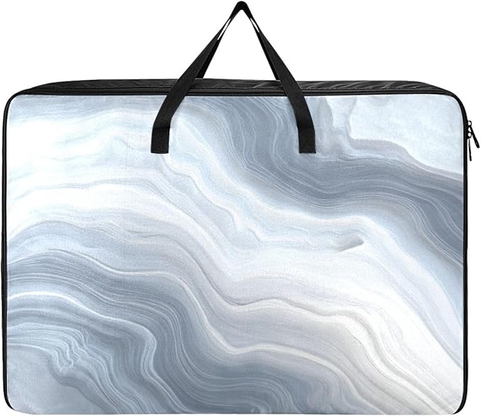 Comforter Storage Bags Large Folding Blanket Organizer Bag with Strong Handles Clear Window Closet Storage Containers for Clothes King Queen Pillows Bedding Quilt Duvet Fluid Art Marble Grey