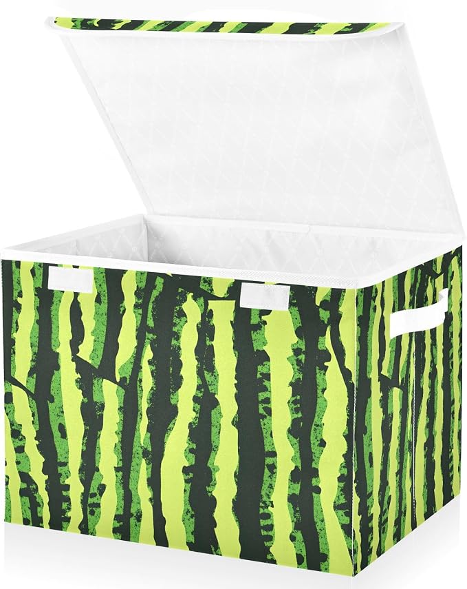 Fabric Storage Bins with Lid Watermelon Pattern Closet Storage Basket 40L | Decorative Storage Boxes, Dust-Proof Flip Top, Reinforced Handles, For Home & Bedroom, Clothes & Toy Box, Oxford Fabric Print