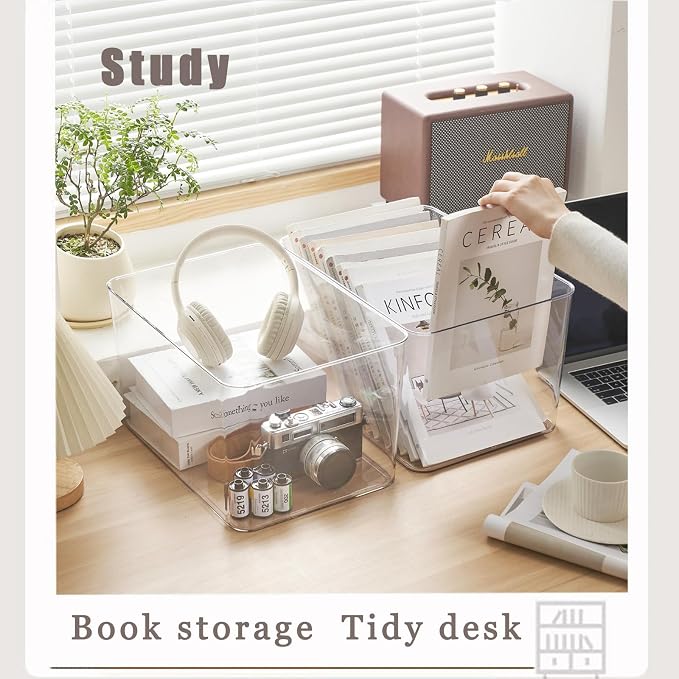 Clear plastic storage bins with LIDS,storage containers for snacks, cosmetics, books, dog food, Storage Organizer for Nursery，Kitchen, Living room,Bedroom, Bathroom, Office (clear, 4XL)
