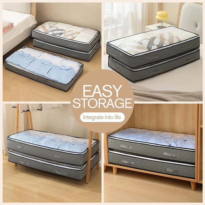90L Under Bed Storage Containers, Foldable black Underbed Storage Bags - Closet Organizers and Storage Bins for Wrapping Paper, Blanket, Clothing, Comforter, Sweaters, Pillows, Linen Sheets