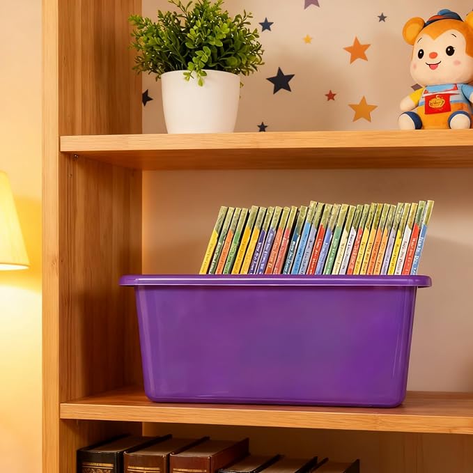6 Pack Small Cubby Bins, Plastic Storage Containers for Classroom, Rainbow | Multi-Purpose Stackable Bin Organizer Storage Cubbies for Home, Playroom and Library, Shelf Bins, Book Bins