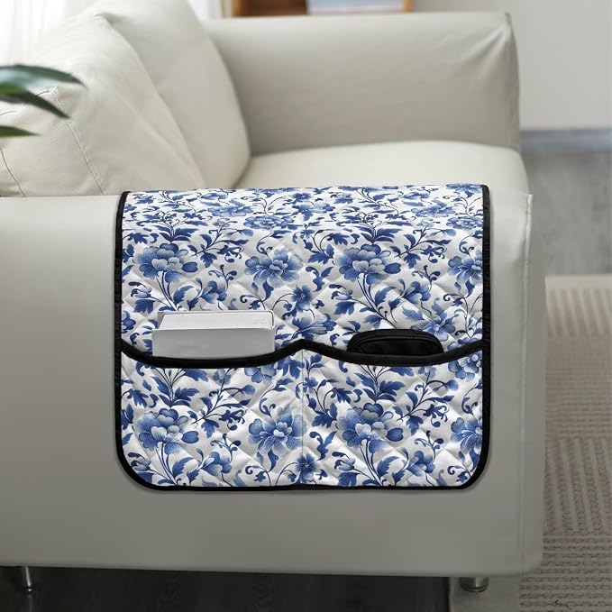 Stretch Armrest Cover for Chairs Sofa Armchair Covers for Arms Dustproof Couch Arms Covers Arm Rest Protector for Sofa Non Slip Lounge Chair Arm Protector Blue Floral