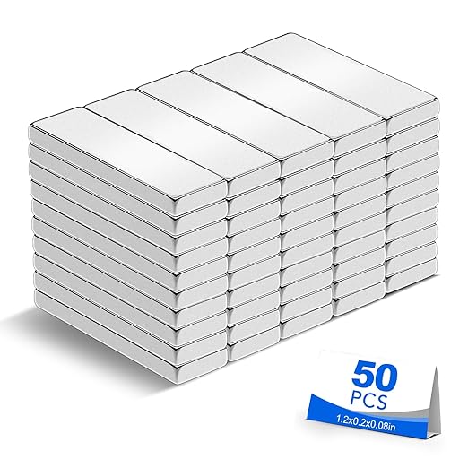 BEST CHOICE MAGNETS 50 Pack Strong Neodymium Bar Magnets, 30 x 5 x 2 mm | Rare Earth Neodymium Magnets with Double-Sided Adhesive Perfect for Fridge, Garage, Kitchen, Craft, Office