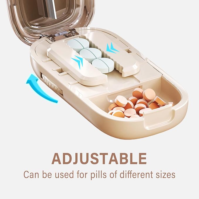 DUBSTAR Pill Cutter Splitter for Small & Tiny Pills Cuts into 1/2 Beige | Pill Cutters with Removable Silicone Pad, Tablet Splitters Cuts Vitamins Tablets for Purse Pocket
