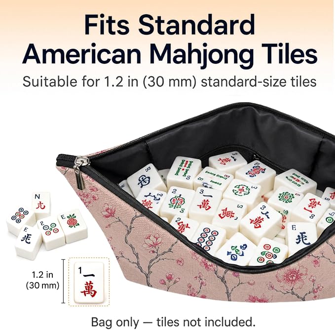 Pink Japanese Cherry Blossom Empty Mahjong Tile Bag 13x7.8in | Pink Floral Aesthetic Printed Portable Organizer Zipper Pouch for American Mahjong Tiles Accessories and Gifts