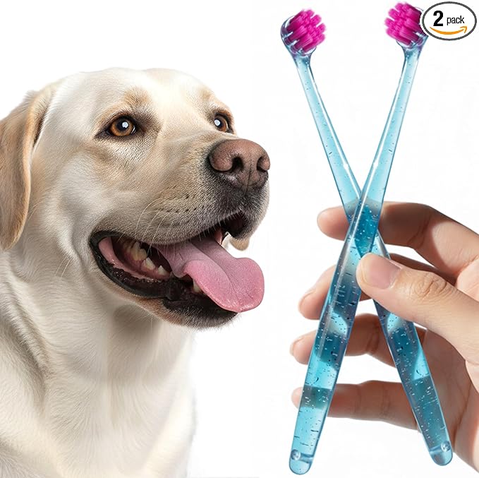 Dog Toothbrush for Medium and Large Dogs&Cats, 2pcs, Ultra Soft Bristle, Long-Lasting Handle, Pet Tooth Brush and Dental Care Kit, Super Thin Bristle Gentle on Gum for Sensitive Pets, Blue