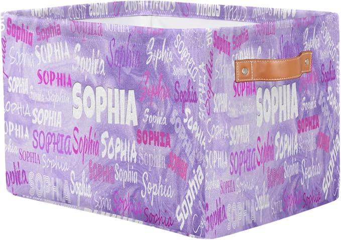 Custom Storage Baskets for Kids with Name, Light Purple Sand Texture | Organizing Boys Girls Pets Toys Closet Shelf Clothes Books