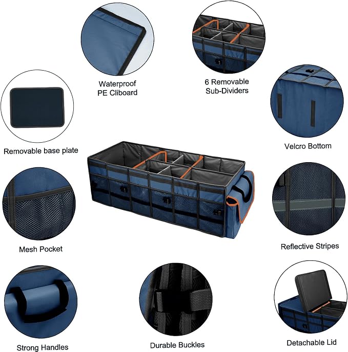 GDNasist Car Trunk Organizer and Storage with Removable Leakproof Cooler Bag, 6 Removable Dividers for Custom Space, Collapsible Trunk Storage with Non Slip Bottom, Foldable Cover for SUV, Jeep, MPVs | Collapsible Trunk Organizers with Lid & Removable ...
