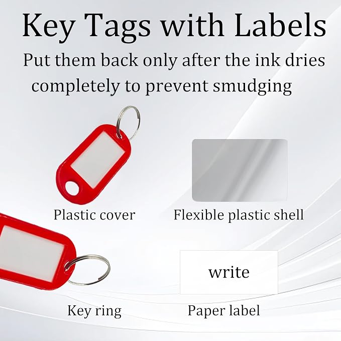 40Pcs Plastic Key Tags with Split Rings, Writable Label Window, Office, Luggage, Name & Number Organization, Key Label Holders(Red)