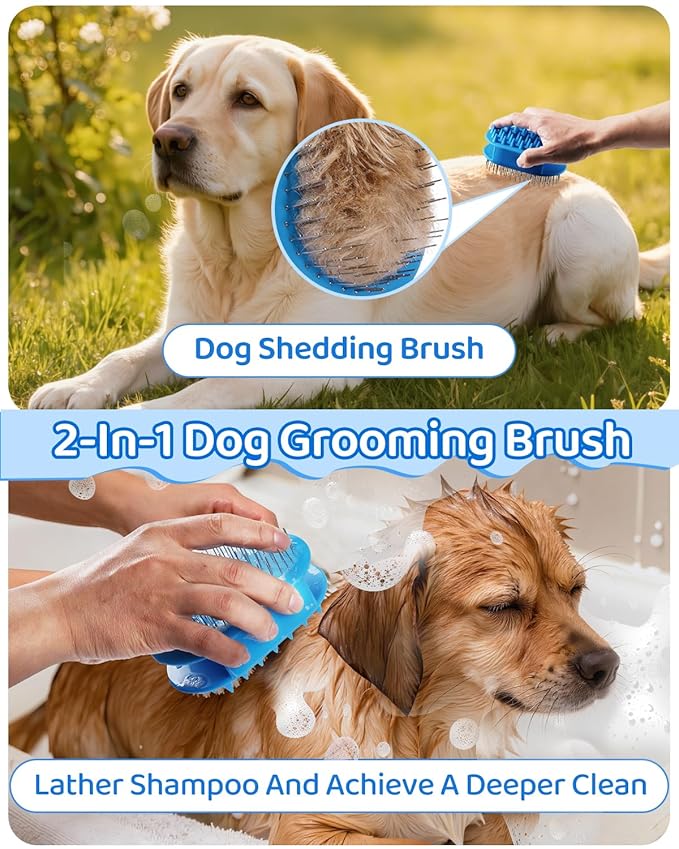 Double-Sided Dog Brush for Shedding, Silicone Dog Brush for Long Haired Dogs, Deshedding Brush Pet Brushing Comb for Grooming, Massage & Skin Care Brush - Pet Supplies
