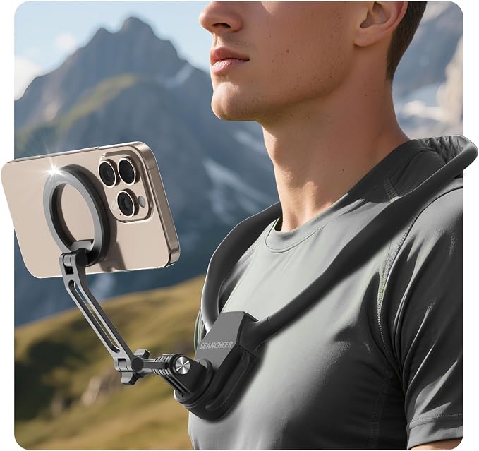 【2026 Extended Long】 Magnetic Neck Mount for Phones,Neck Phone Holder | 27.6"Hands Free Pov Phone Holder Chest Mount for iPhone17–12 & Android,Go Pro DJI,Camera Shoulder Supports
