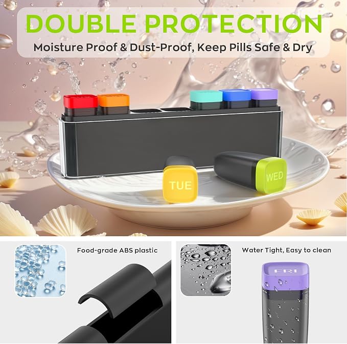 HIONXMGA Weekly Pill Organizer, Detachable 7-Color Pill Box, Easy Open | Portable Travel Pill Case Container for Daily Medication Easy Track, Privacy Protection, Built-in Quick Fill Design, Clear